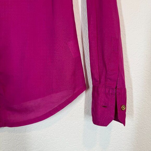 Tory Burch Button Down Shirt Blouse Long Sleeve Roll Tabs Pink Purple Cotton 2 - Picture 4 of 10